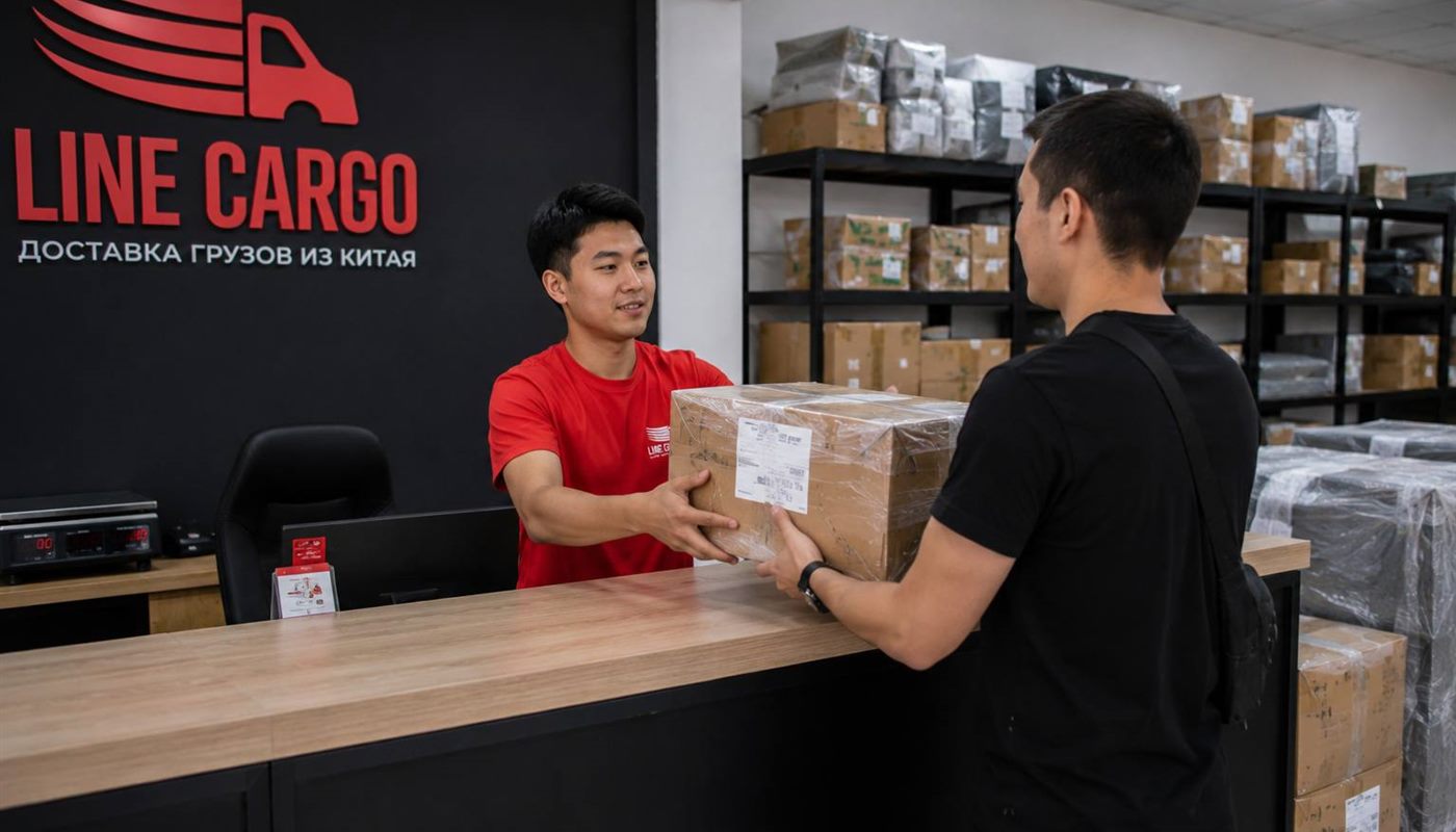 Выдача посылки клиенту в пункте выдачи LINE CARGO в Бишкеке